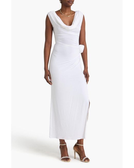 Magda Butrym White Floral-Appliquéd Draped Stretch-Jersey Maxi Dress