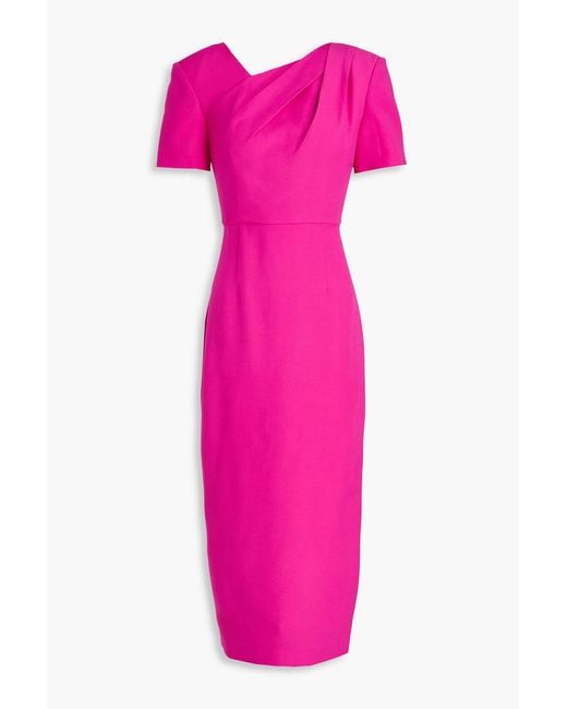 Roland Mouret Pink Draped Wool And Silk-Blend Crepe Midi Dress