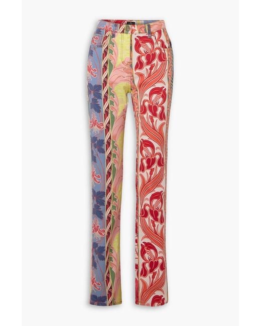 Etro Red Printed High-Rise Straight-Leg Jeans