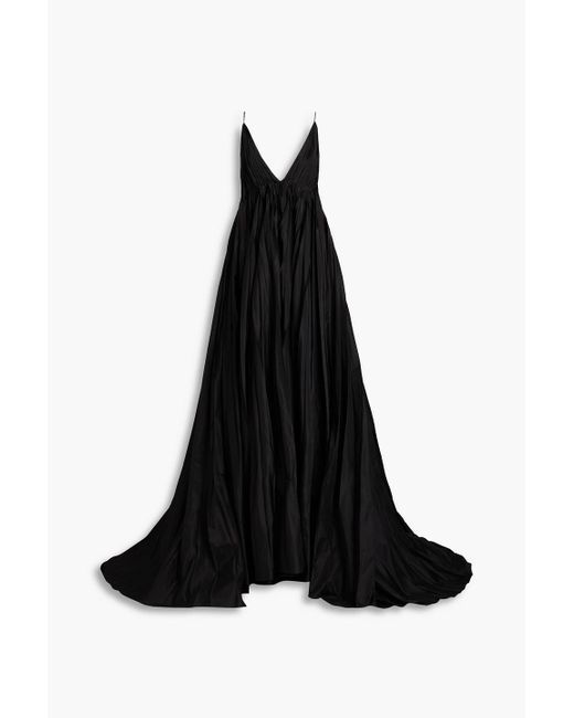 Valentino Garavani Black Plissé Silk-taffeta Gown