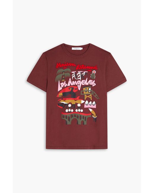 Maison Kitsuné T-shirt aus baumwoll-jersey mit stickereien und print in Red für Herren