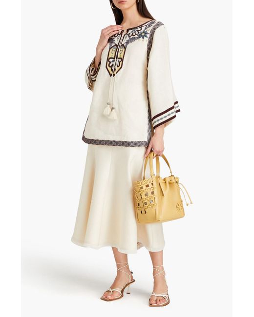 Tory Burch White Embroidered Linen-canvas Kaftan