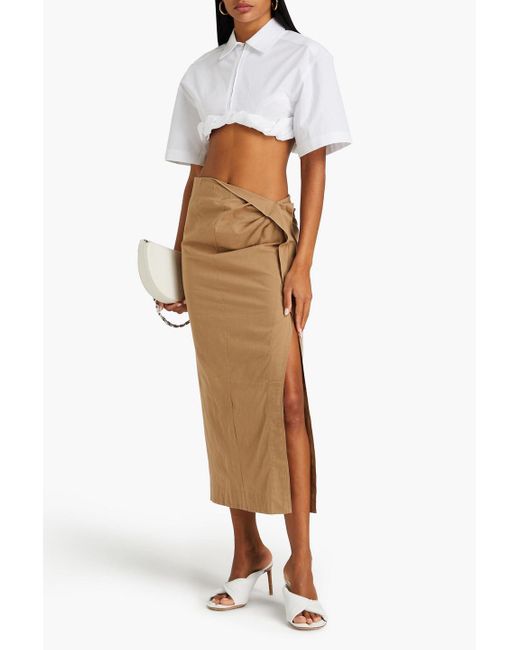 Jacquemus Natural La Jupe Draped Cotton Midi Skirt