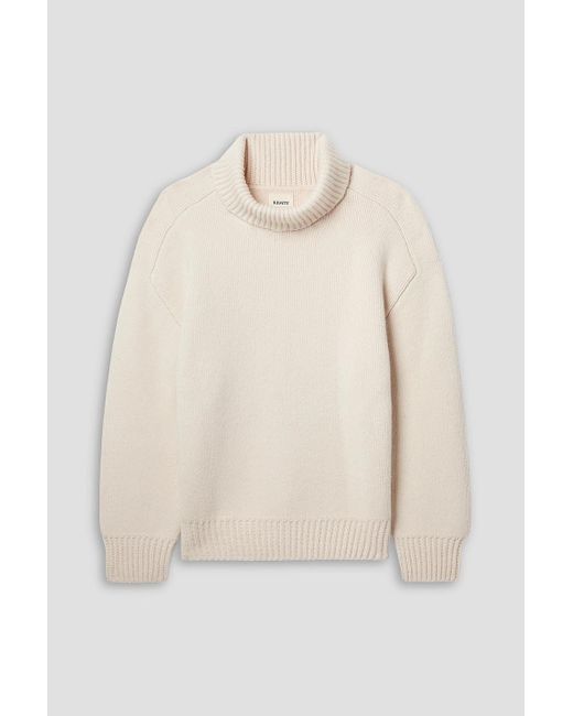 Khaite Natural Landen Oversized Brushed Cashmere Turtleneck Sweater