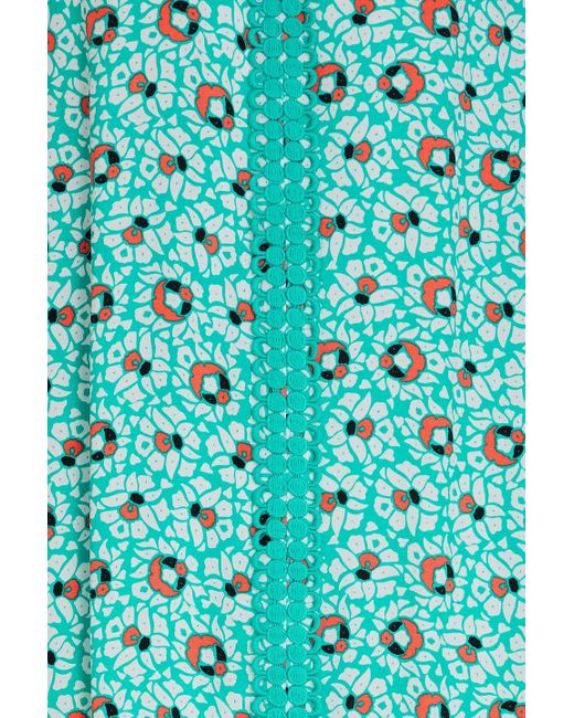 Diane von Furstenberg Blue Jessica Crochet-trimmed Printed Crepe Mini Dress