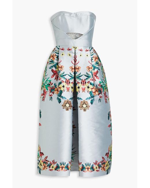 Zuhair Murad White Strapless Pleated Cutout Satin-jacquard Midi Dress
