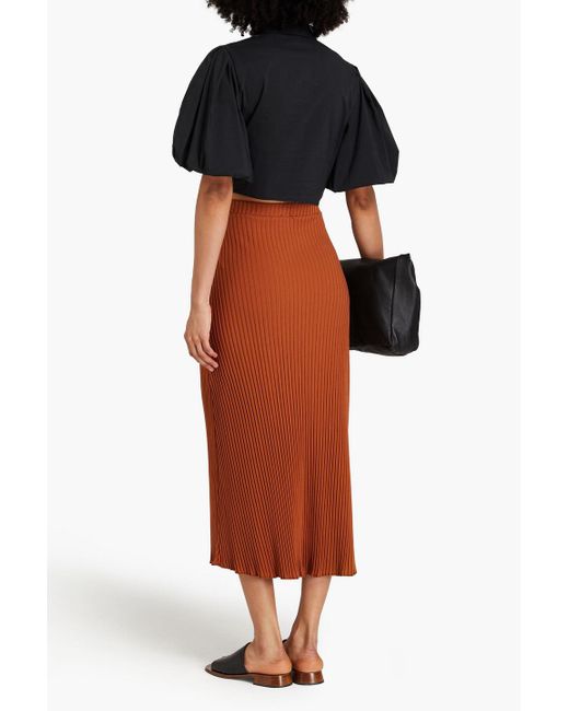 Mother Of Pearl Orange Ribbed Cotton-blend Jersey Midi Skirt