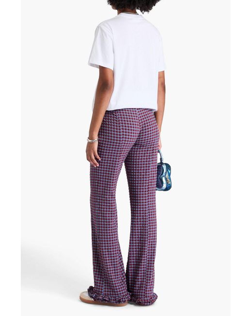 Ganni Purple Gingham Seersucker Flared Pants
