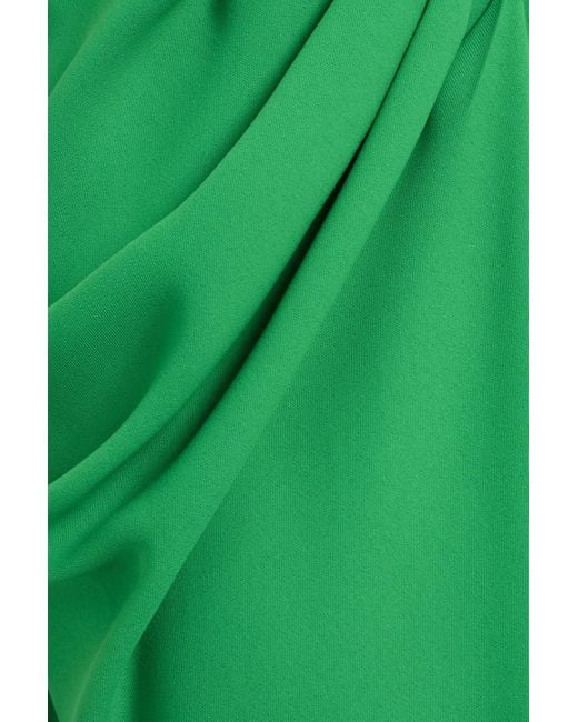 Rhea Costa Green Strapless Tulle-trimmed Draped Twill Gown