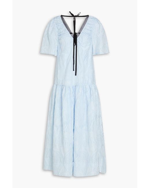 Ganni Blue Cloqué Midi Dress