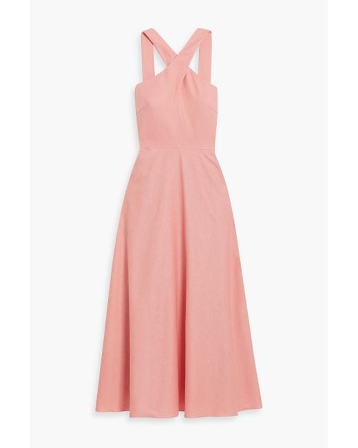 Mikael Aghal Pink Cotton And Linen-Blend Midi Dress