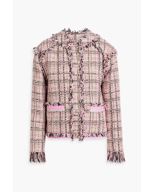 MSGM Pink Frayed Cotton-blend Tweed Jacket