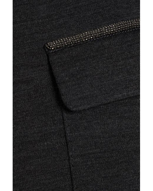 Brunello Cucinelli Black Bead-embellished Wool-blend Jersey Turtleneck Midi Dress