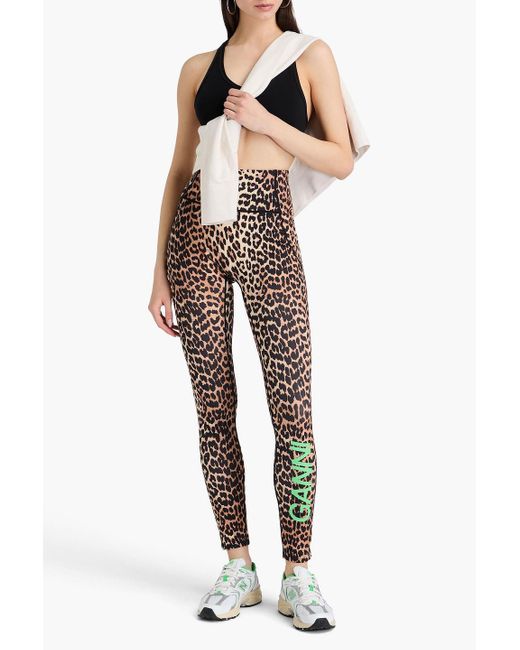 Ganni Multicolor Leopard-Print Stretch-Jersey Leggings