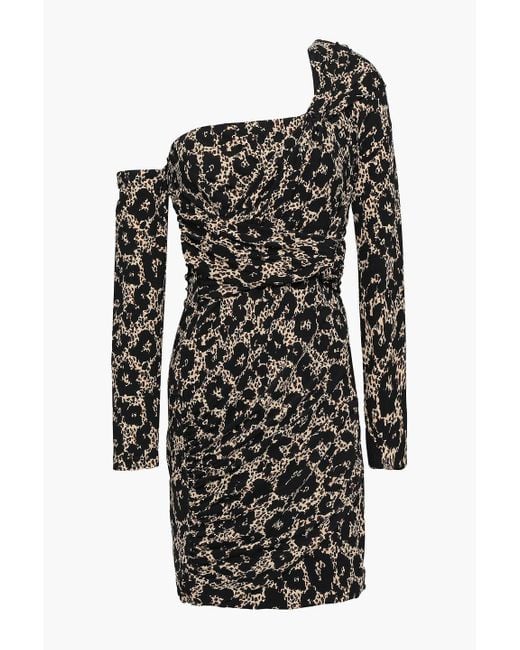 Roberto Cavalli Black One-shoulder Leopard-print Stretch-jersey Mini Dress Größe 38