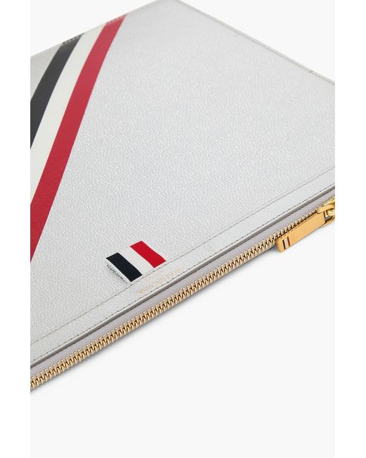 Thom Browne White Striped Textured-Leather Document Case for men