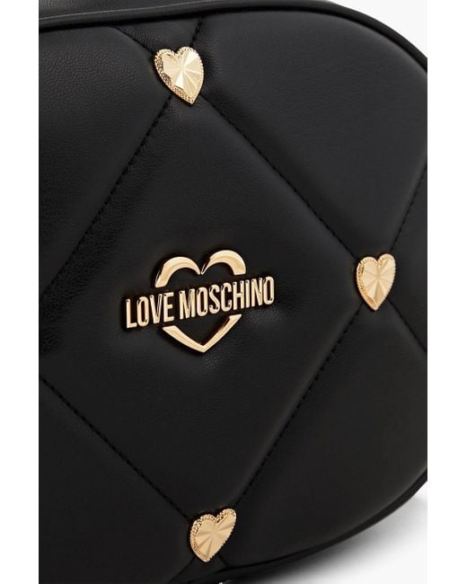 Love Moschino Black Embellished Quilted Faux Leather Shoulder Bag