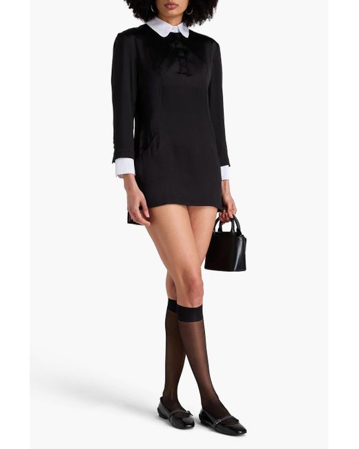 Thom Browne Black Poplin-paneled Silk-satin Mini Shirt Dress