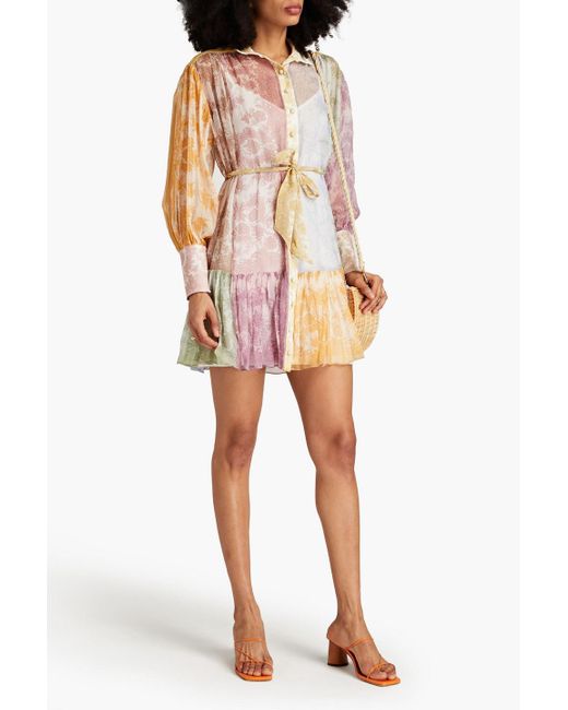 Zimmermann Pink Gathered Floral-print Silk-crepon Mini Dress