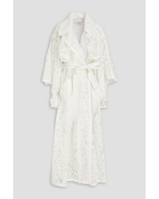 Zimmermann White Double-breasted Corded Lace Cotton-blend Trench Coat