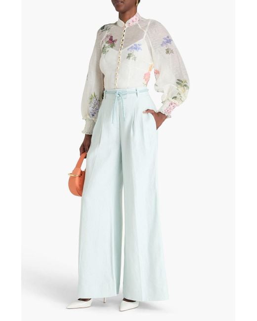 Zimmermann Natural Floral-Print Linen And Silk-Blend Gauze Blouse