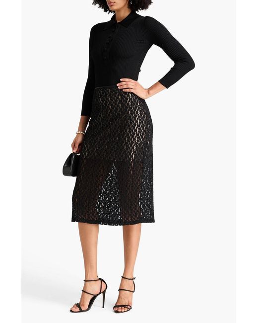 Zimmermann Black Ribbed-Knit Polo Shirt