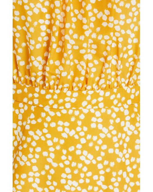 Saloni Yellow Grace Off-the-shoulder Printed Silk Crepe De Chine Midi Dress