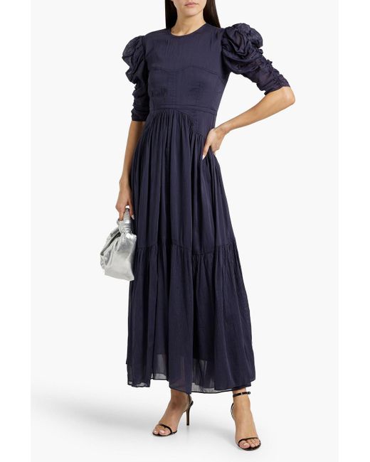 Isabel Marant Blue Bealisa Open-Back Ruched Cotton And Silk-Blend Crepon Midi Dress