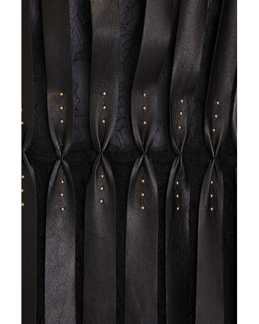 Valentino Garavani Black Open-back Embellished Corded Lace And Leather Maxi Dress