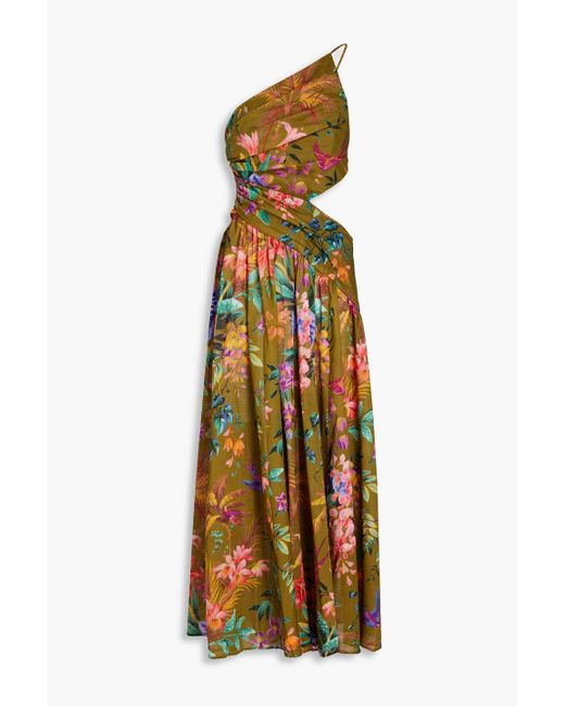Zimmermann Metallic One-shoulder Floral-print Cotton Midi Dress