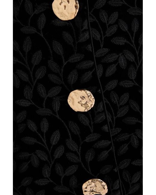 Saloni Black Mika Embroidered Velvet Mini Dress