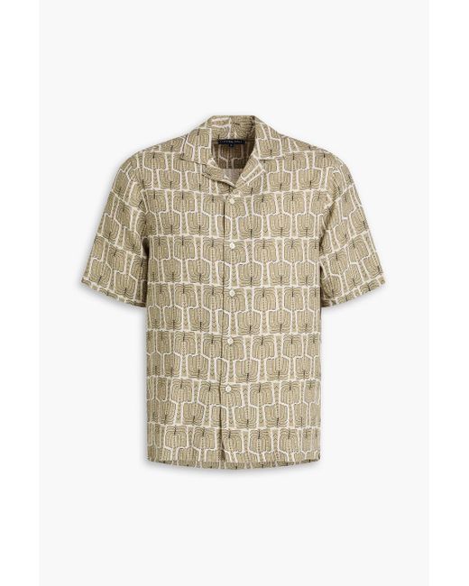 Frescobol Carioca Green Roberto Printed Linen Shirt for men