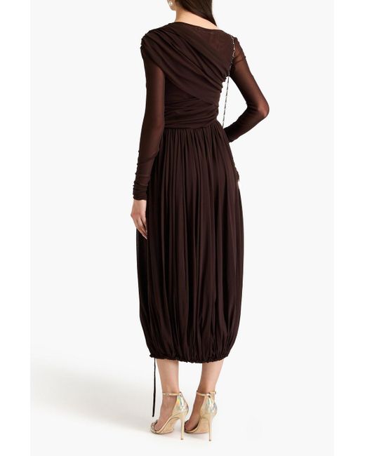 Philosophy Di Lorenzo Serafini Brown Draped Tulle Midi Dress