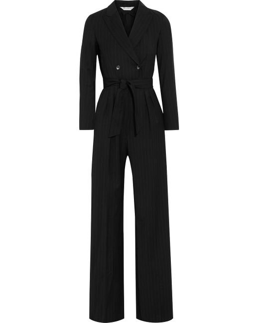 Max Mara Black Diana Double-breasted Belted Pinstriped Wool-twill Jumpsuit