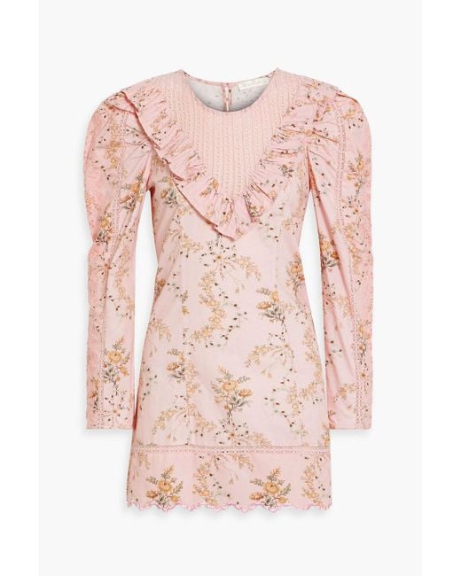 LoveShackFancy Pink Cedella Ruffled Floral-print Cotton Mini Dress