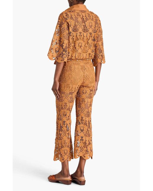 Zimmermann Orange Macramé Lace Flared Pants