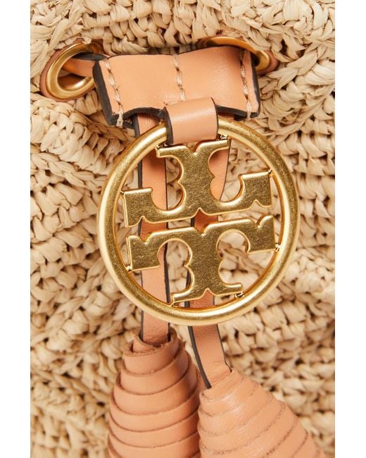 Tory Burch Natural Fleming Leather-trimmed Straw Bucket Bag