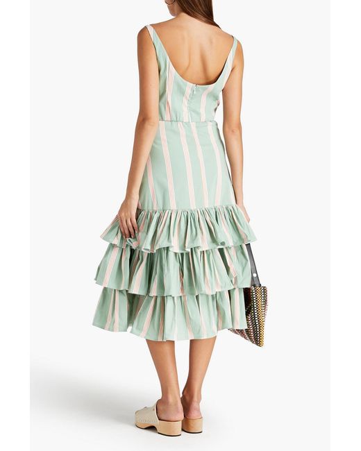 Stella Jean Green Gathered Striped Cotton-blend Poplin Midi Dress