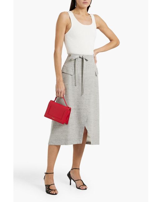 3.1 Phillip Lim Gray Wrap-Effect Tweed Midi Skirt