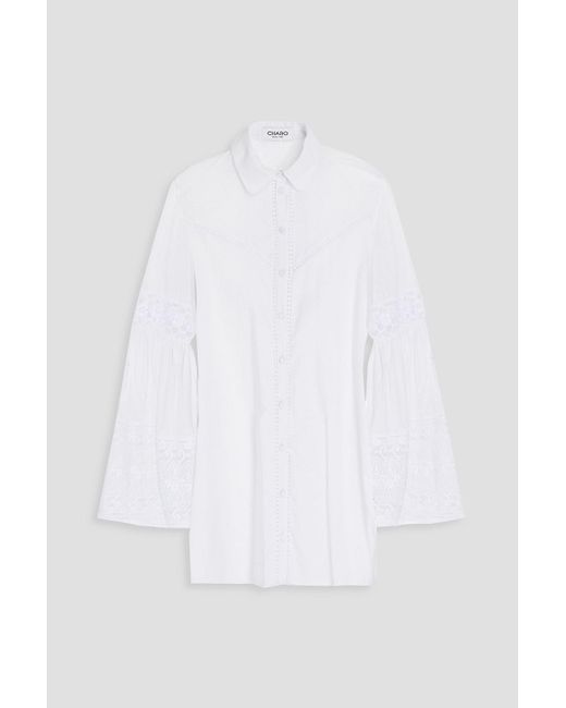 Charo Ruiz White Letta Crochet-paneled Cotton-blend Shirt