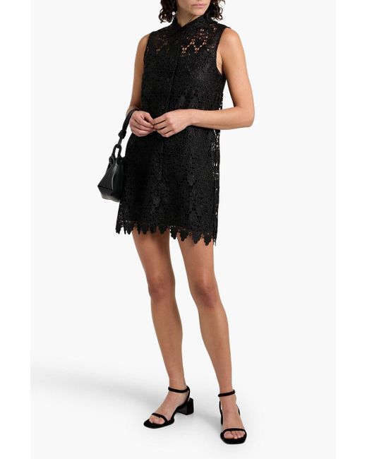 FRAME Black The Deco Crocheted Lace Mini Dress