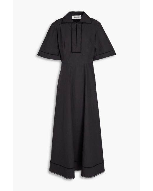 Rohe Black Lattice-Trimmed Cotton-Poplin Midi Shirt Dress