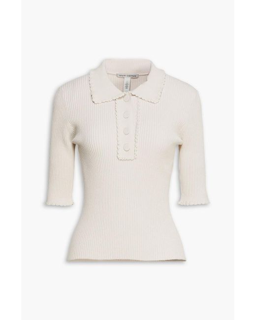 Autumn Cashmere Scalloped Ribbed Bouclé-knit Polo Shirt in White | Lyst