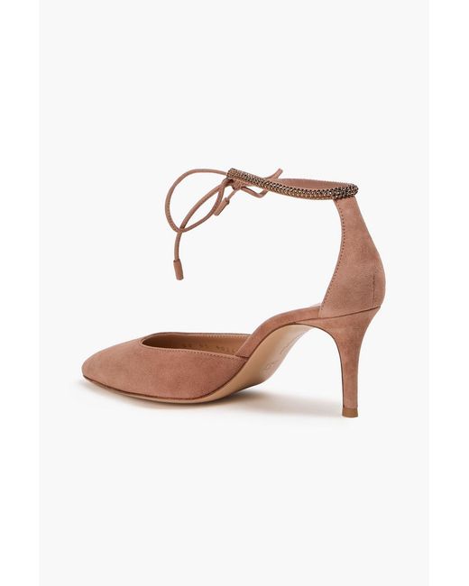 Gianvito Rossi Pink Montecarlo D'Orsay Crystal-Embellished Suede Pumps