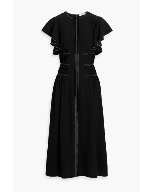Ulla Johnson Black Anais Ruffled Embroidered Crepe Midi Dress