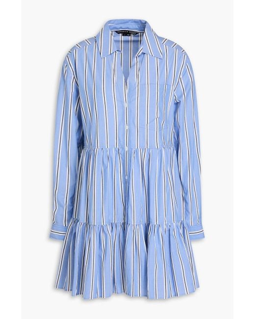 Veronica Beard Blue Atari Tiered Striped Cotton-poplin Mini Shirt Dress