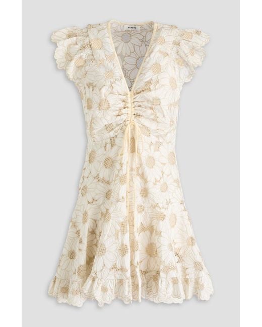 Sandro Natural Ruffled Metallic Broderie Anglaise Mini Dress