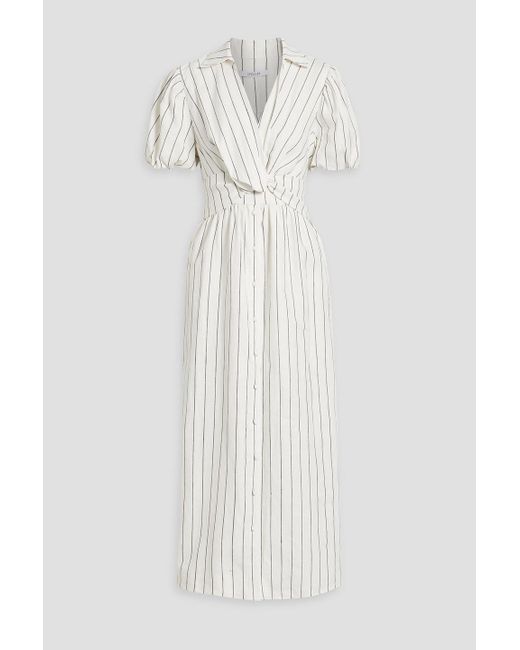 10 Crosby Derek Lam White Maya Twisted Striped Linen And Cotton-blend Midi Dress