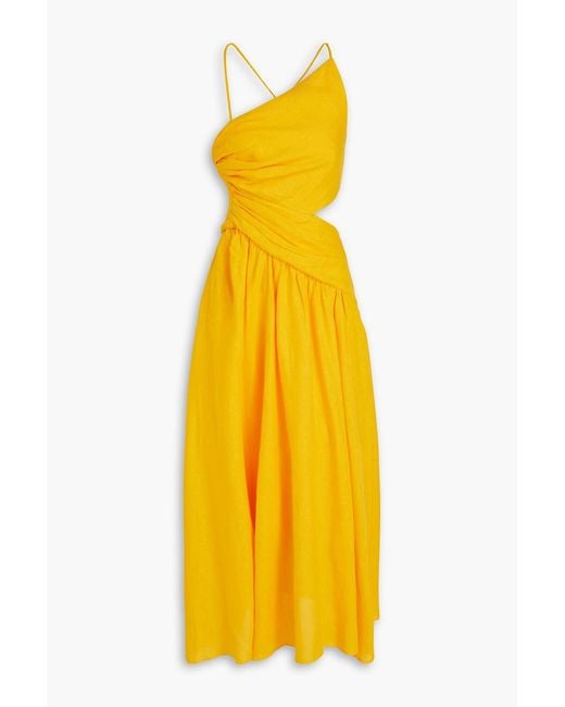 Zimmermann Yellow Cutout Linen Midi Dress