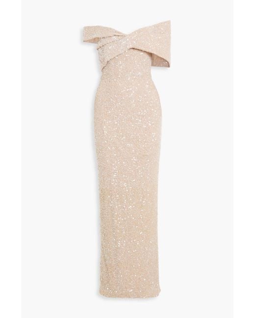 Rachel Gilbert White Mirella Off-the-shoulder Sequined Tulle Gown